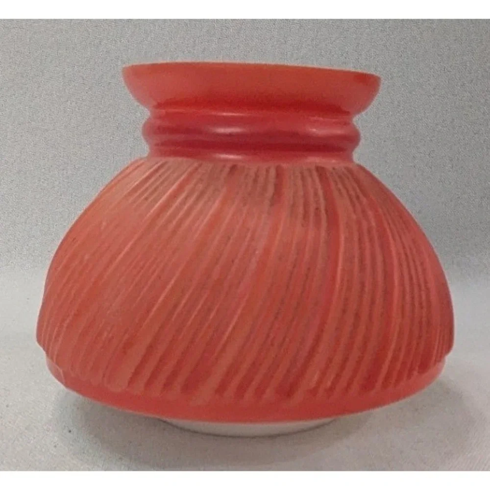 Vintage Cased Glass Lamp Shade Coral Pink Swirl Ribbed Satin Finish 3.25 Fitter